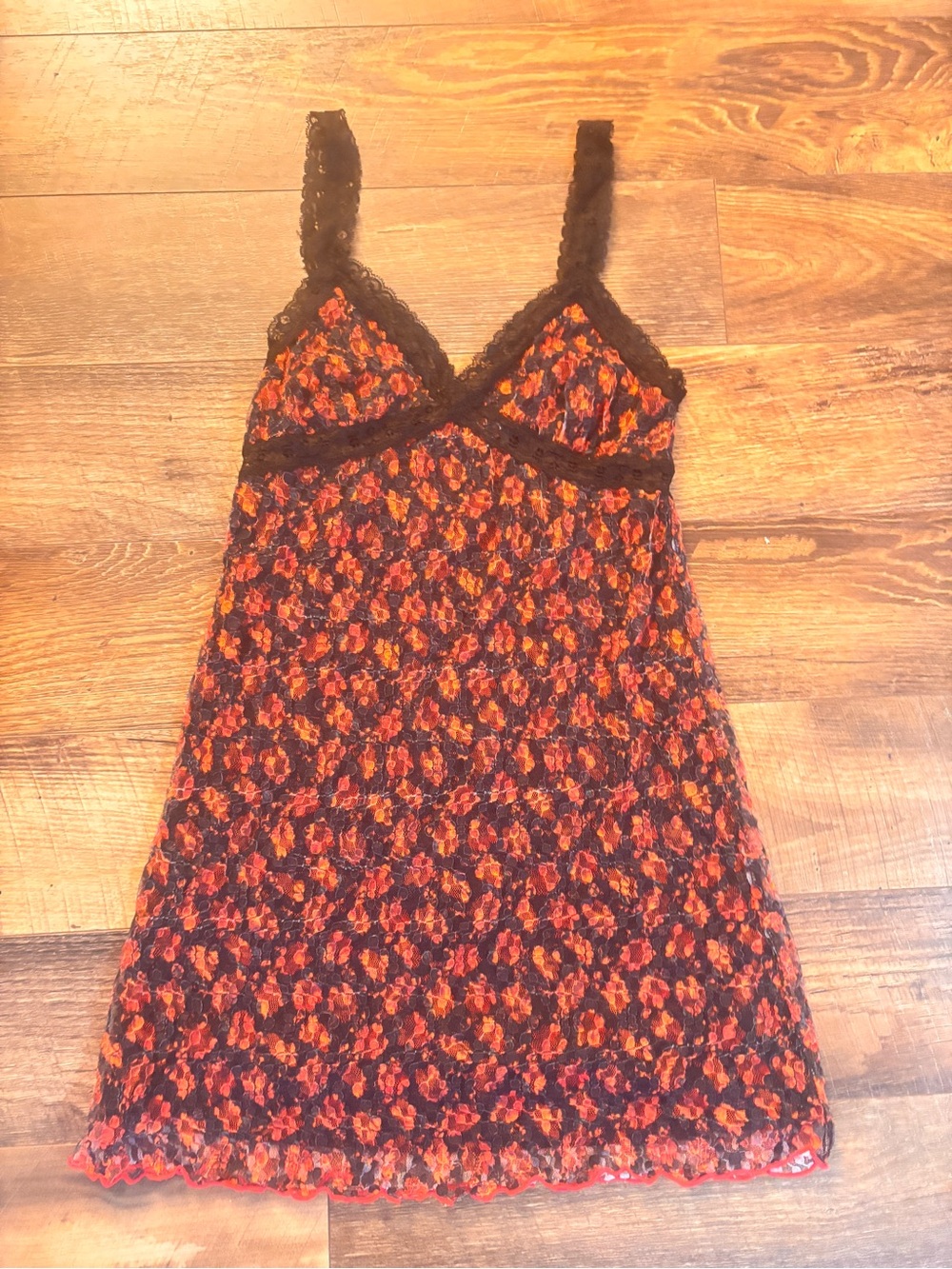 Urban Outfitters Black Red Floral Lace Slip Mini Dress S - Picture 3 of 7